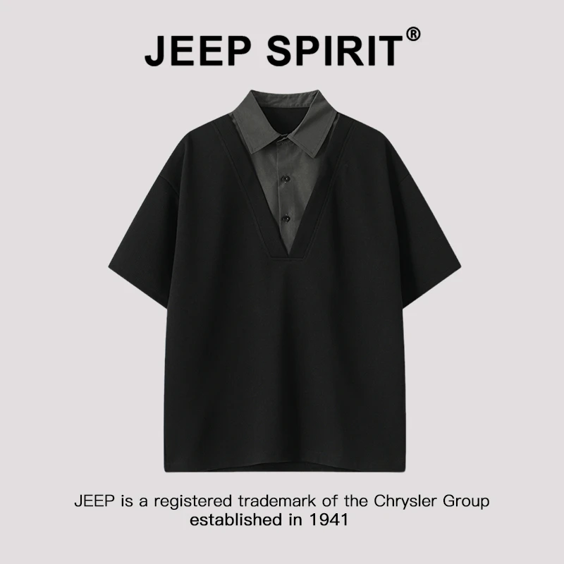 JEEP SPIRIT 吉普时尚 假两件短袖Polo衫男夏季设计感翻领T恤上衣