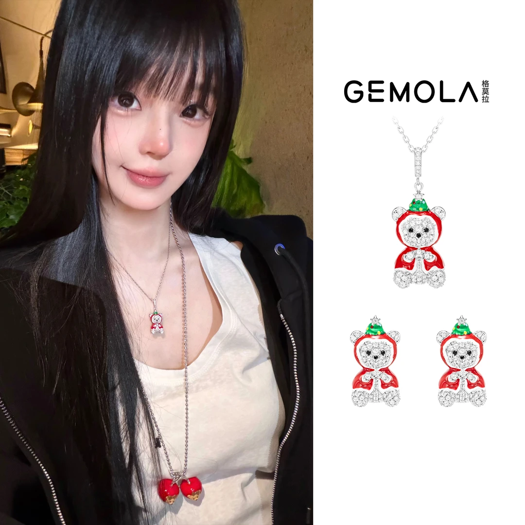 GEMOLA/格莫拉叛逆千金风 圣诞彼得熊项链耳夹