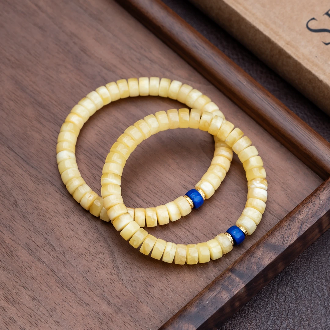 蜜蜡8mm直切单圈手串青金石个性百塔设计小众轻奢（多样性发其一）