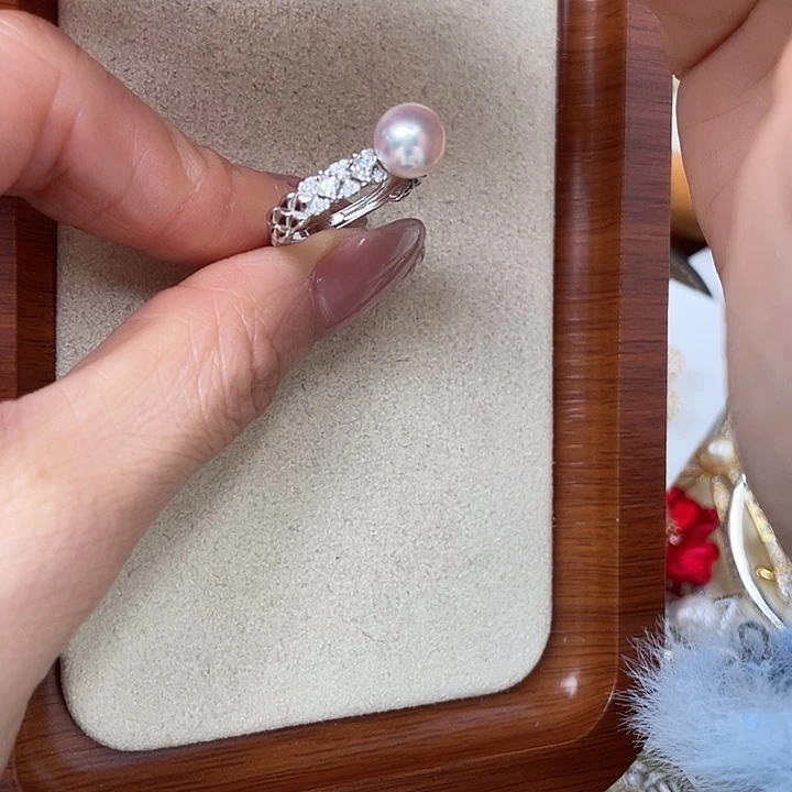 戒指银S925镶嵌海水珍珠