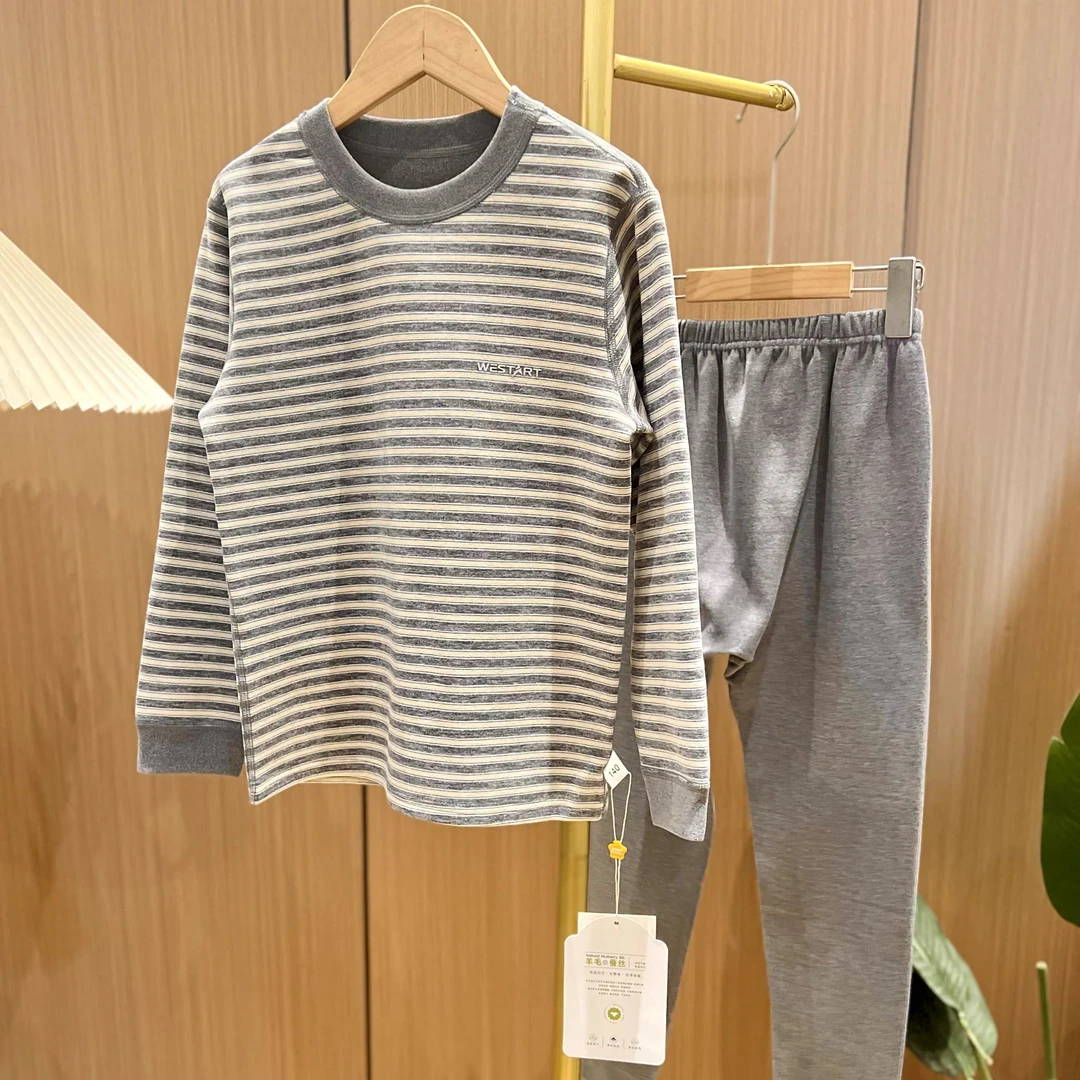 qw2017 25年新款男女童蚕丝羊绒暖绒绒套装