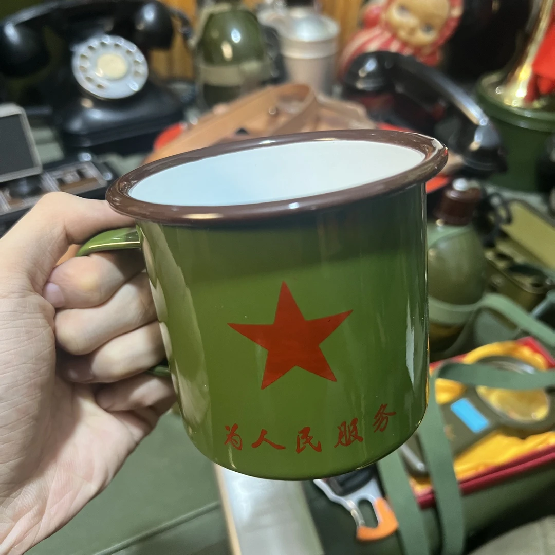 库存全新绿色搪瓷口杯10公分