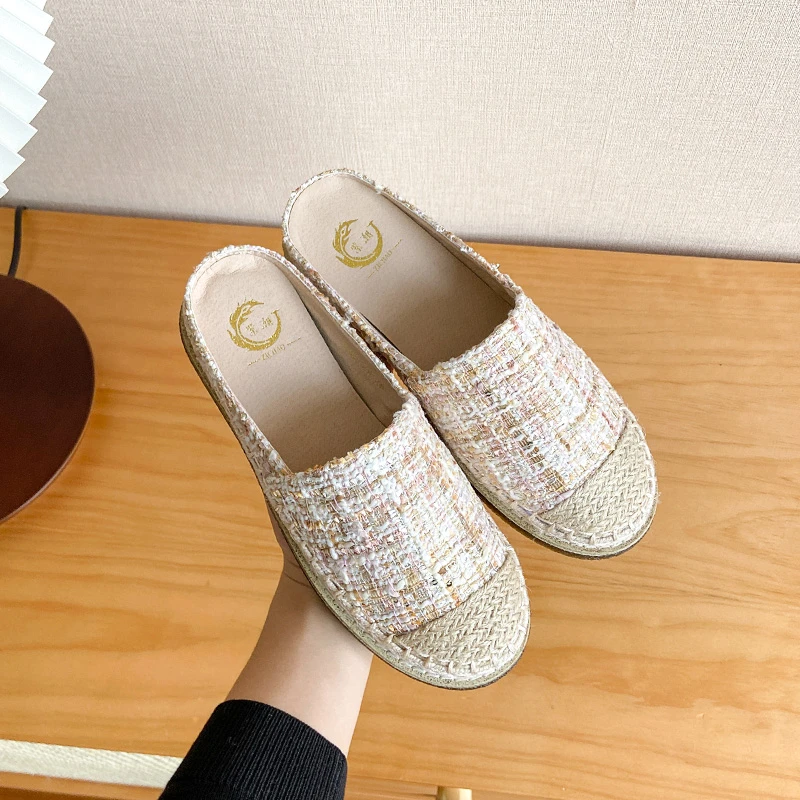 网红小香风包头半拖鞋渔夫鞋女夏季外穿平底厚底百搭舒适休闲凉拖