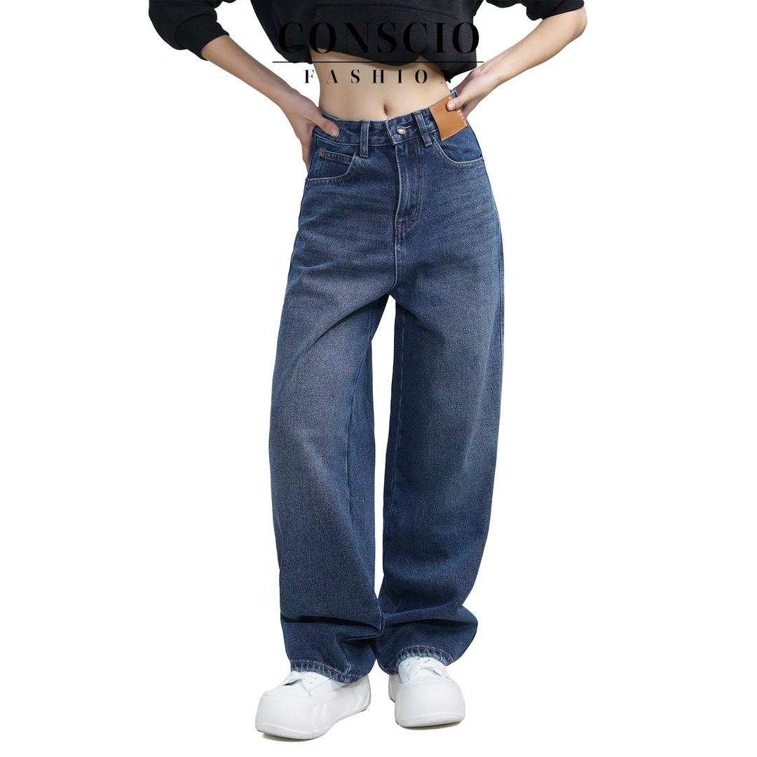 狮狮【拿铁】加绒牛仔裤冬季宽松休闲美式阔腿直筒堆堆裤牛仔裤