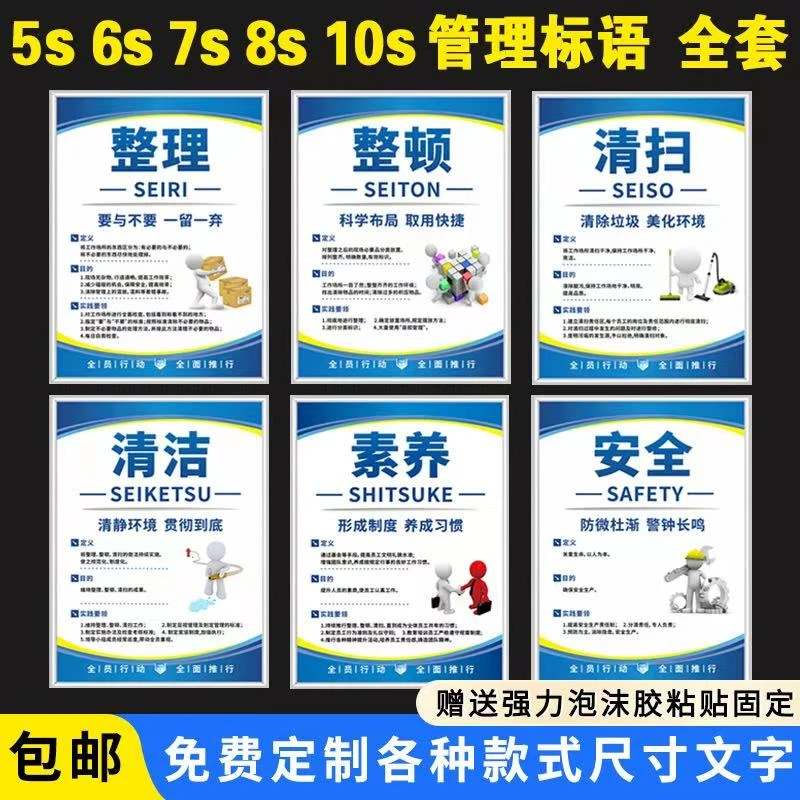 6S管理标语5S/7S/8S/10S企业文化宣传车间展板办公室工厂制度牌