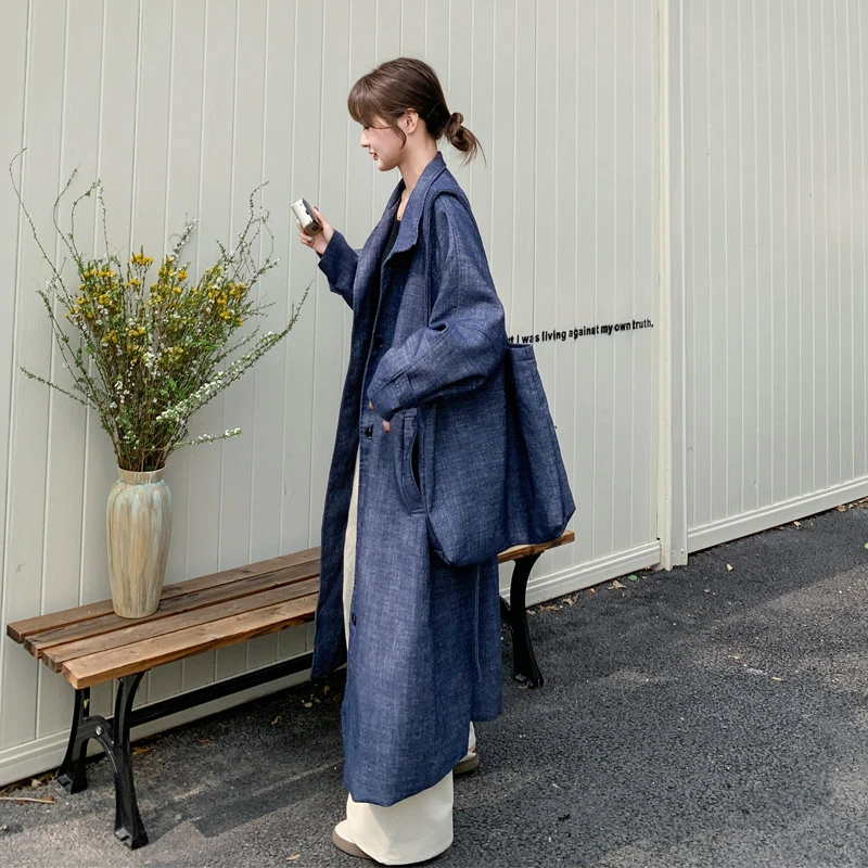 牛仔风衣外套2025早春新款复古时髦氛围感气质显瘦松弛感长款大衣