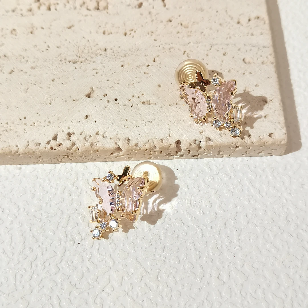 合金耳饰 甜可饰品  时尚温柔气质粉色梦幻蝴蝶耳夹