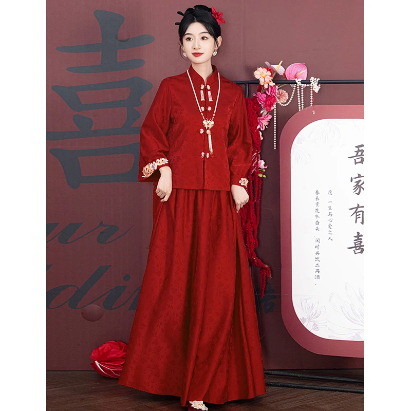 2025秋冬大码胖mm敬酒服新娘套装订婚新中式出阁秀禾服婚服礼服