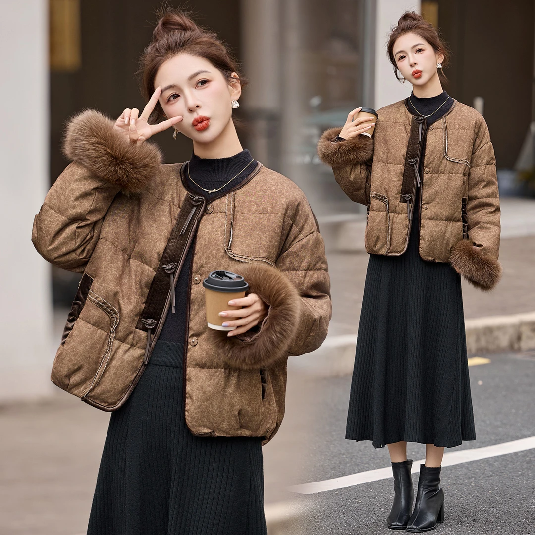 新中式国风提花羽绒服女短款2025新款冬装超好看洋气独特别致外套