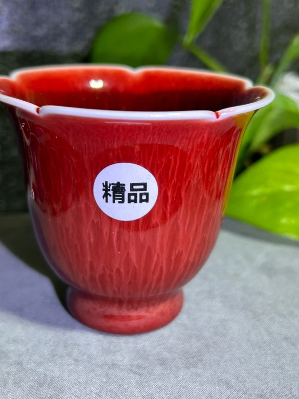 景德镇郎红精品白瓷手工花口铃铛杯茶杯品茗杯茶具陶瓷
