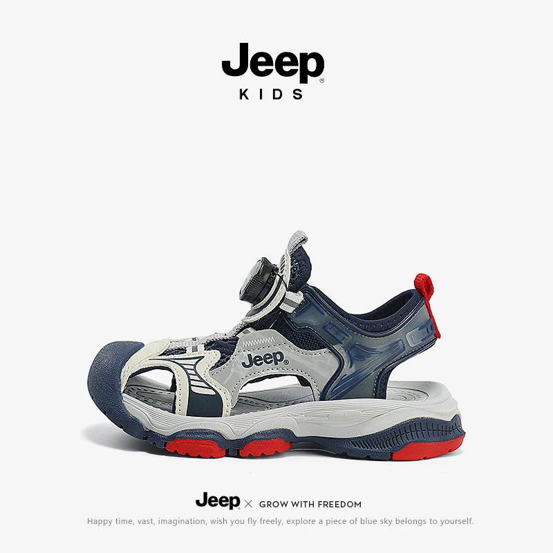 Jeep夏季男童运动凉鞋时尚户外透气洞洞童鞋中大童防滑软底沙滩鞋