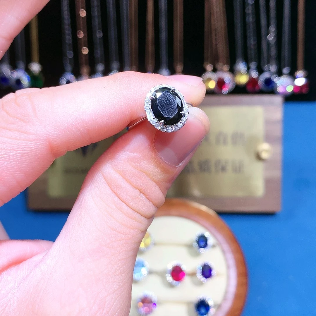 蓝宝石戒指银S925镶嵌