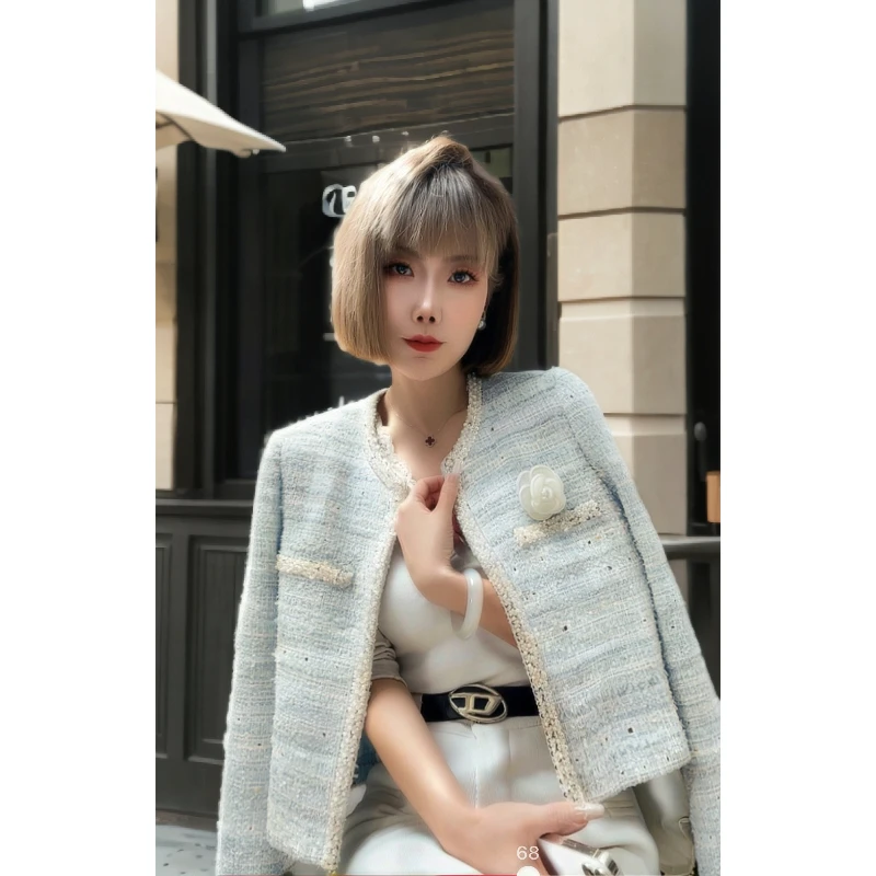 花朵胸针小香风外套女2025新款短款外套