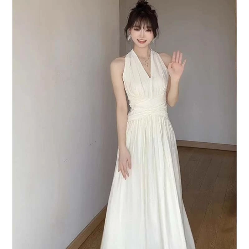 【有里布】时尚气质设计感修身法式黑色连衣裙女夏季收腰长裙D0840