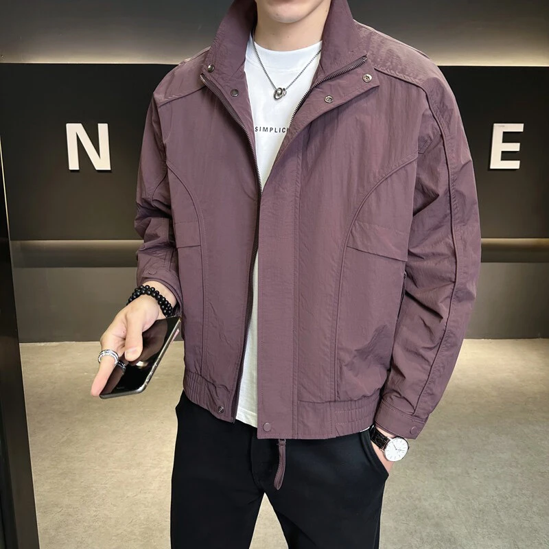 【紫色魅力】2025春季新品男立领短款轻奢帅气百搭气质夹克外套上衣