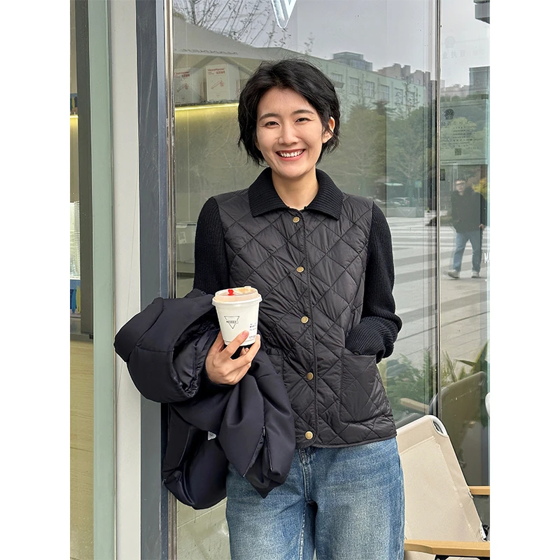 LANGQING 黑色菱格冬季保暖棉服外套43257#