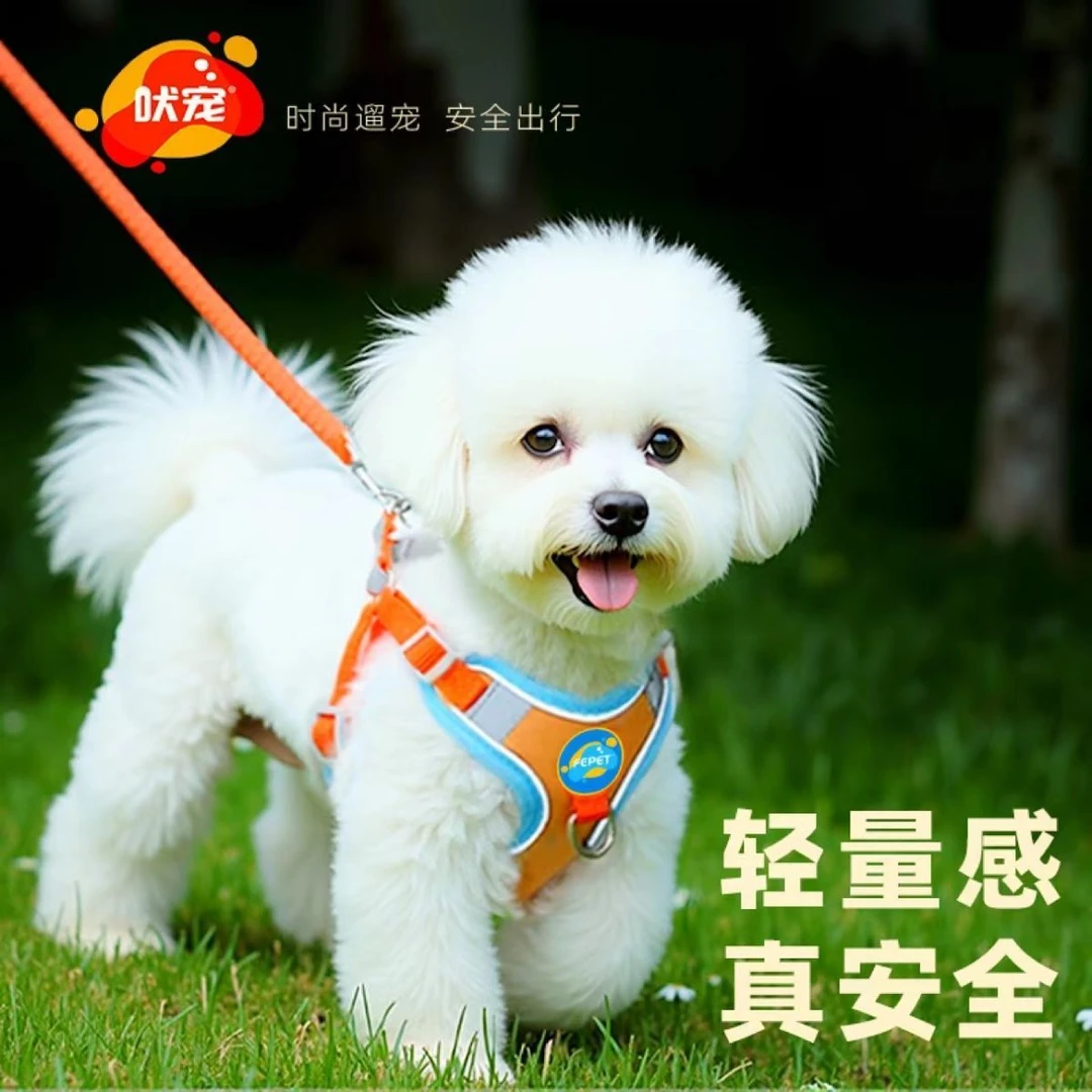 狗狗牵引绳反光胸背带背心式小型犬泰迪柯基比熊遛狗牵引绳狗链子