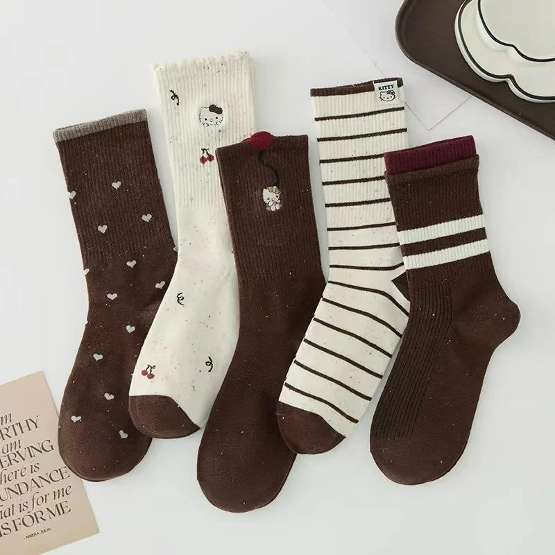 精梳棉网红爆款袜子蝴蝶结波点秋冬四季碎花可爱羊毛袜子女