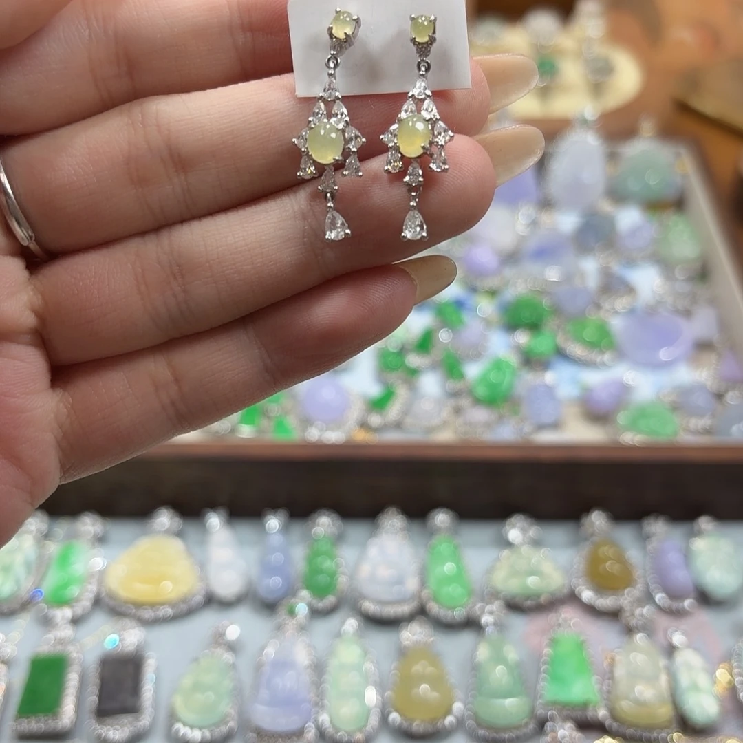 翡翠银S925镶嵌耳坠