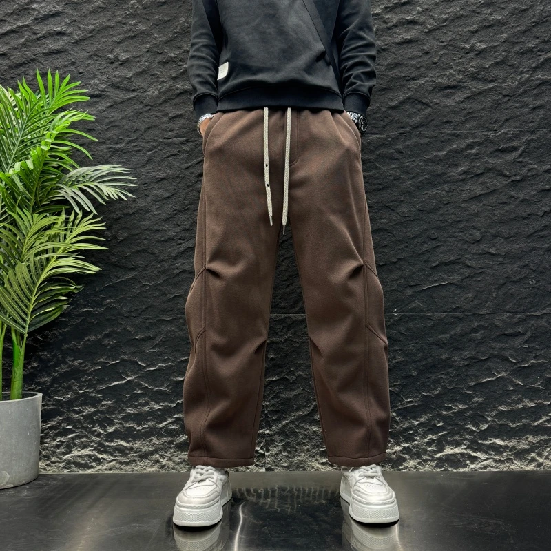 2025新款秋冬加绒加厚简约百搭休闲裤潮流宽松舒适显瘦直筒弯刀裤
