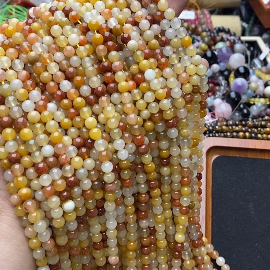 玛瑙/玉髓未镶嵌珠宝半成品一条天然6.4mm金丝玉A级