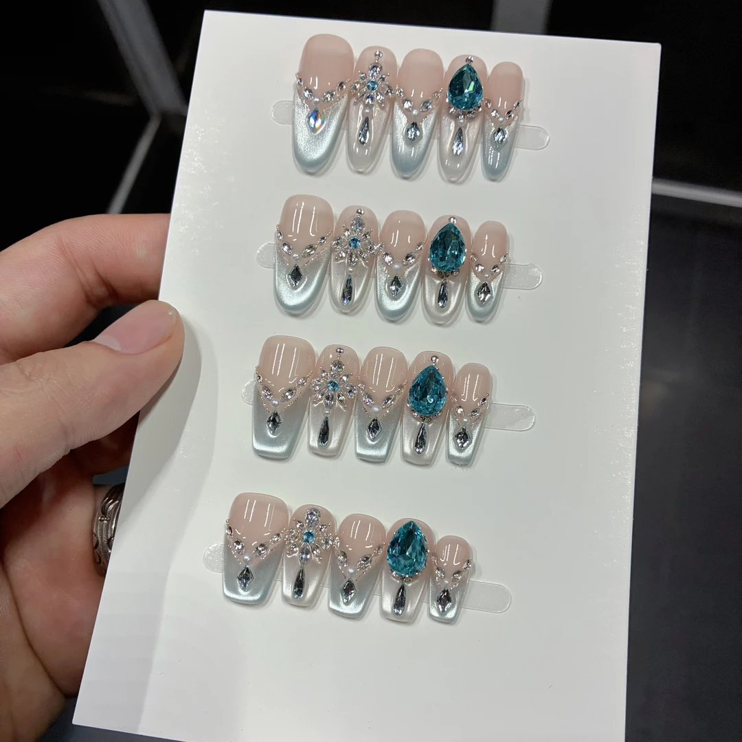 【赛里木湖】春夏轻奢宝石系高级感纯欲猫眼美甲纯手工穿戴甲