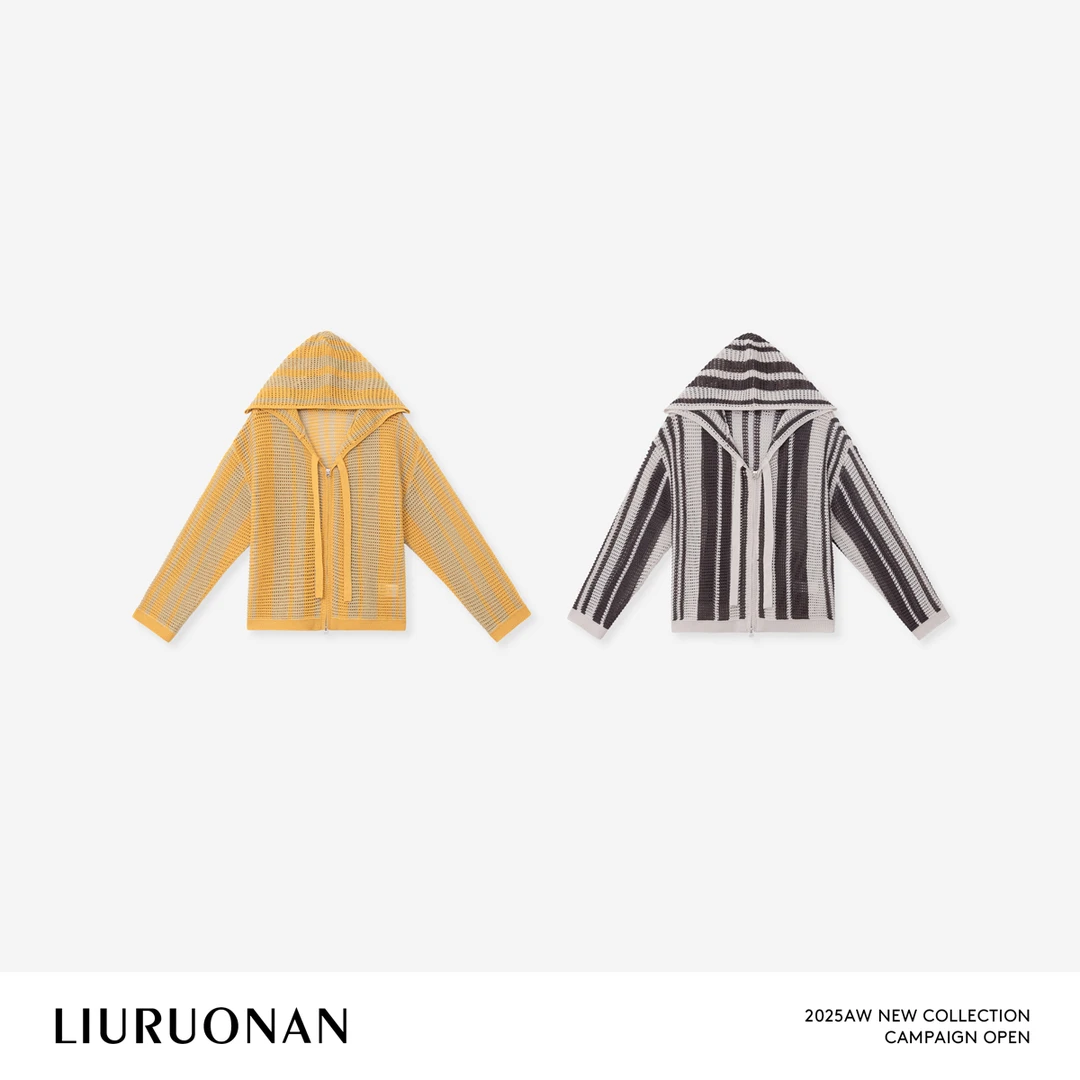 LIURUONAN 25AW【圣特罗佩】撞色镂空短外套长袖宽松连帽针织衫女