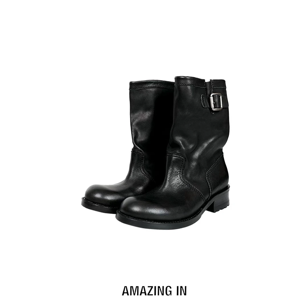 AMAZING IN | 植鞣水染小牛皮 | 中筒骑士靴A251008-AI10DBO25971