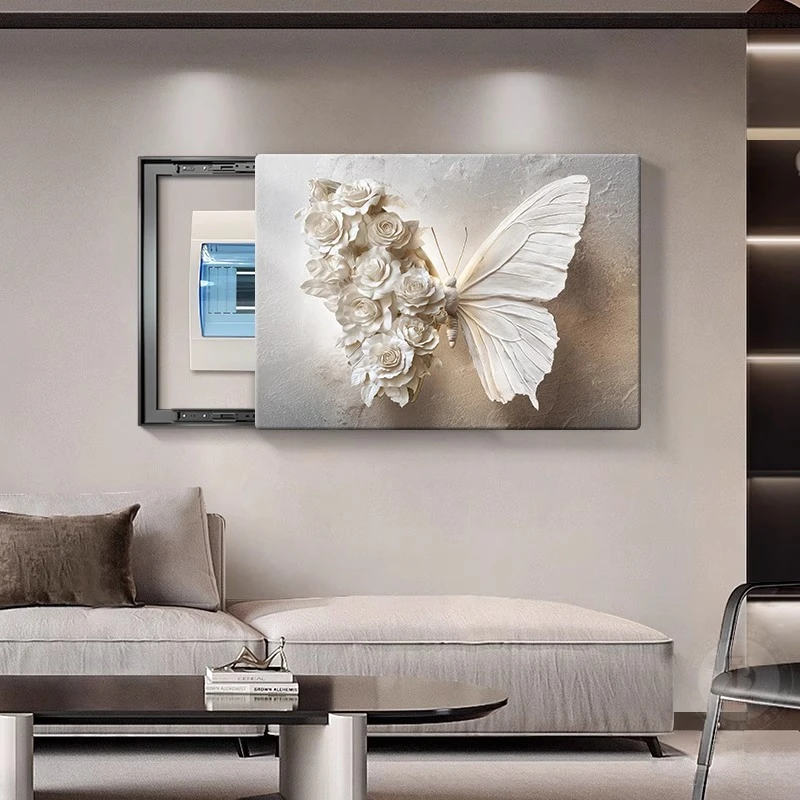 高级感黑白蝴蝶超薄画弱电箱盖面板电箱遮挡装饰画网红家居装饰品