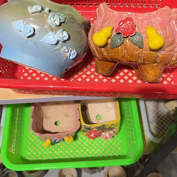 瓷片陶瓷多肉花盆捏花艺术品
