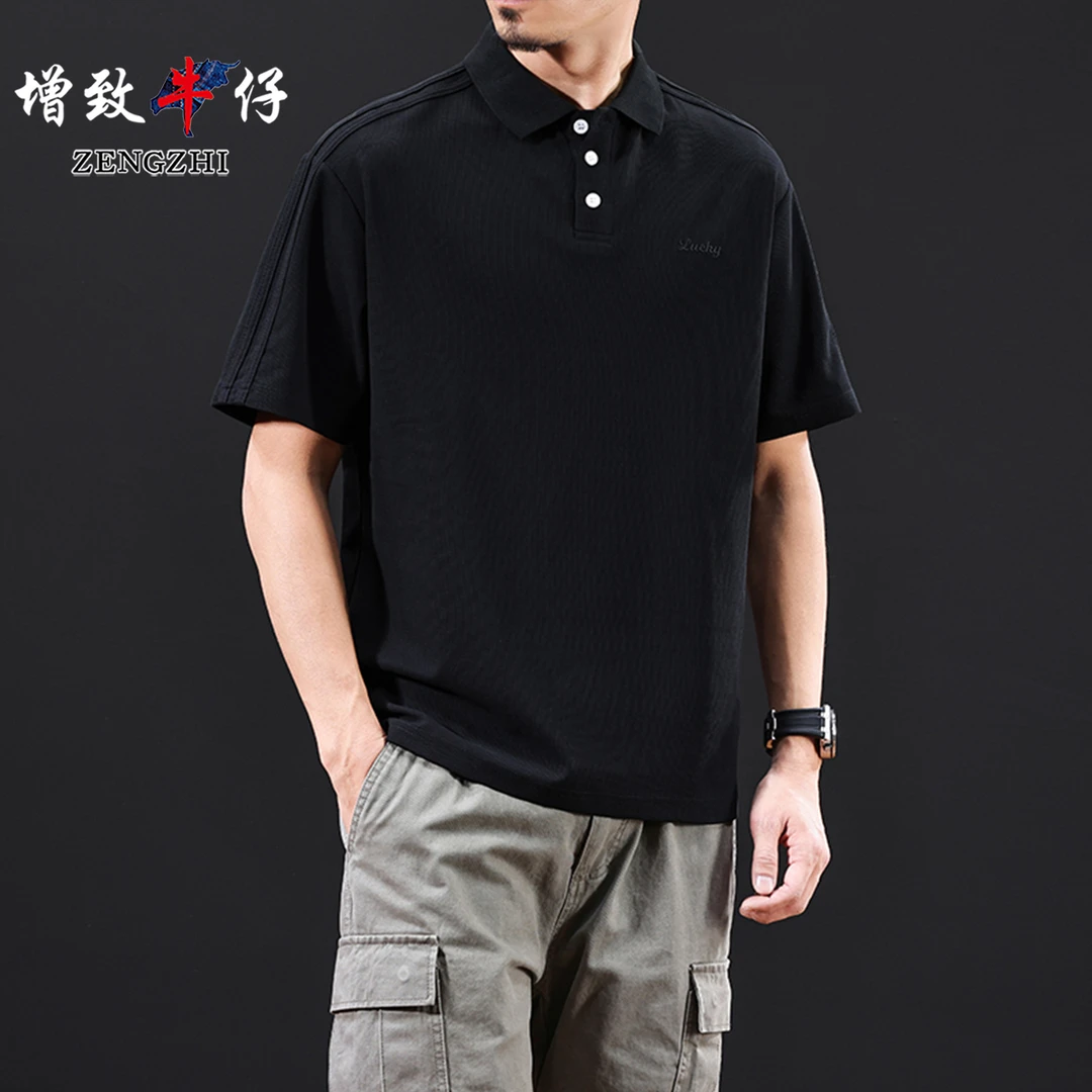 ZENGZHI/增致牛仔翻领polo衫短袖男夏季新款刺绣男士半袖t恤Z605