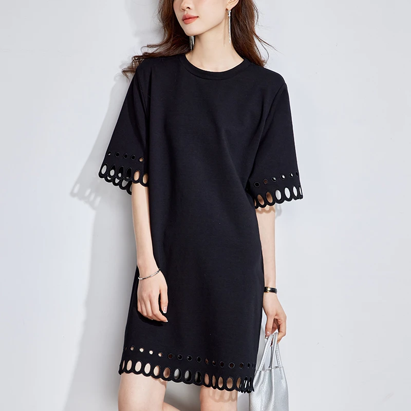 设计感小众高档连衣裙显瘦百搭独特夏装女装纯棉短袖裙子2025新款