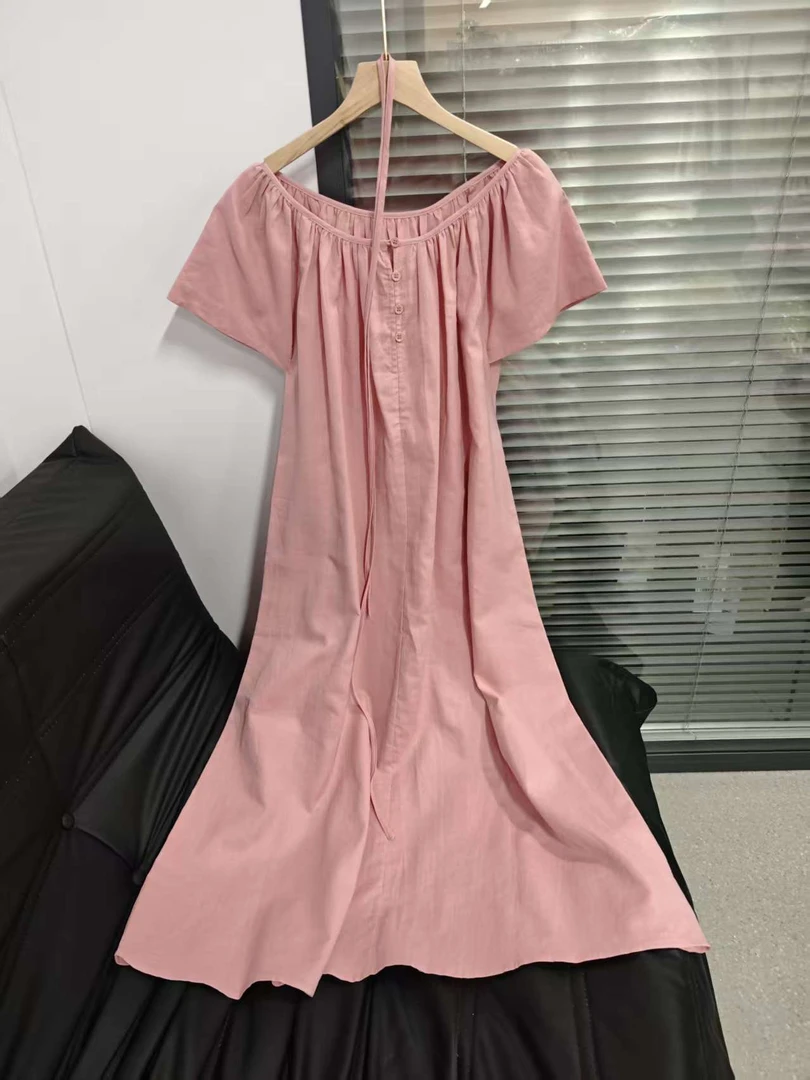 2025夏季新款时尚气质百搭显瘦简约连衣裙女收腰显瘦短袖裙子