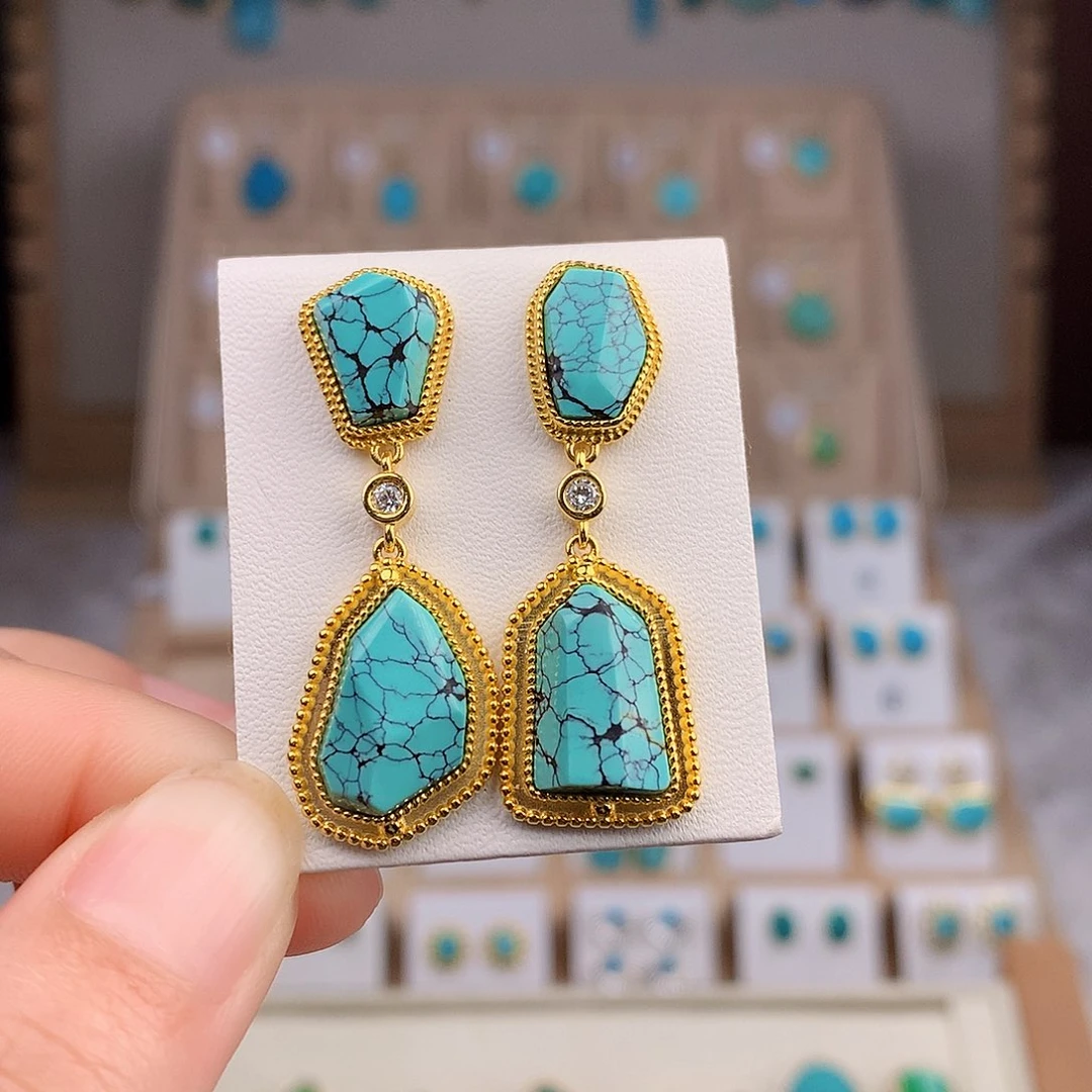 绿松石戒指银S925镶嵌飘