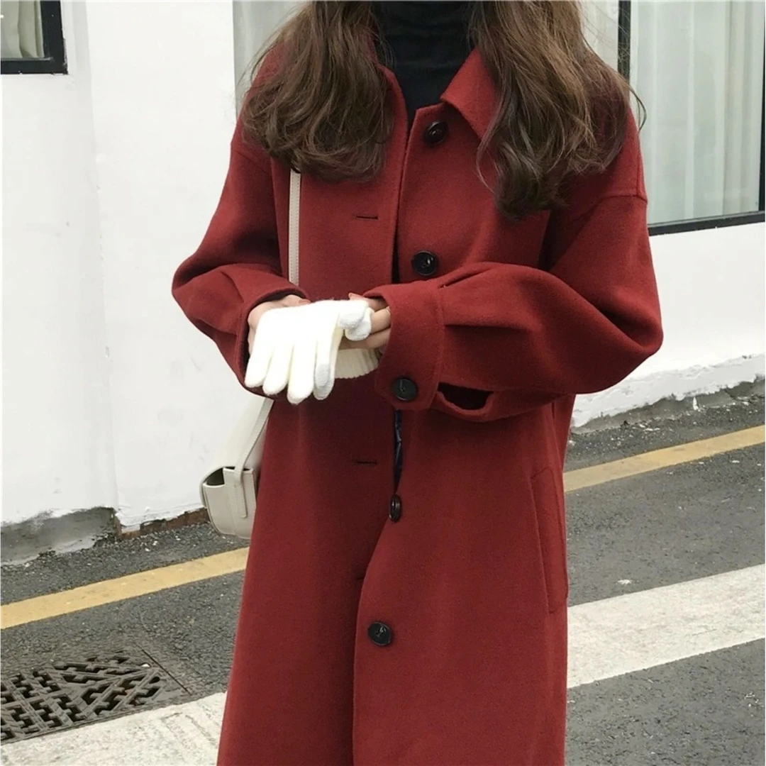 【羊毛 商场高货】网红洋气秋冬显瘦长款毛呢双面羊毛大衣9857