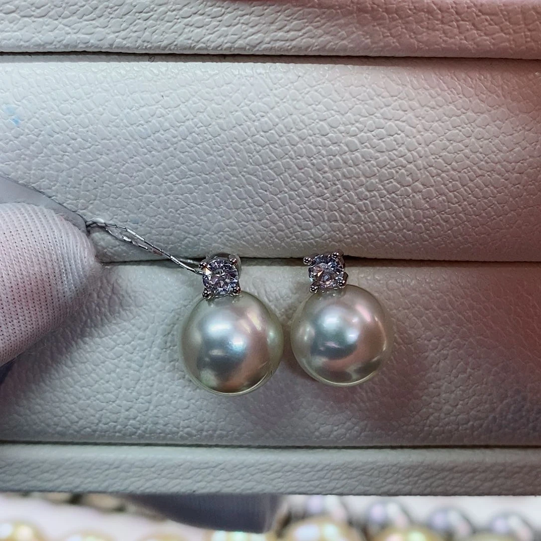 银S925镶嵌耳饰海水珍珠10-11