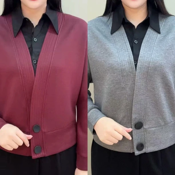 时尚减龄中老年假两件开衫