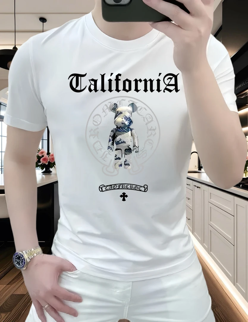 2025夏季重磅纯棉潮牌日常T恤美式痞帅男款短袖潮流修身百搭圆领