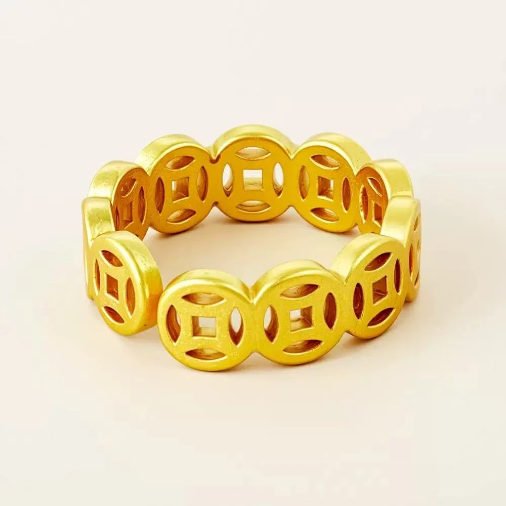 精美同款铜钱纹活口戒指带礼盒—J004