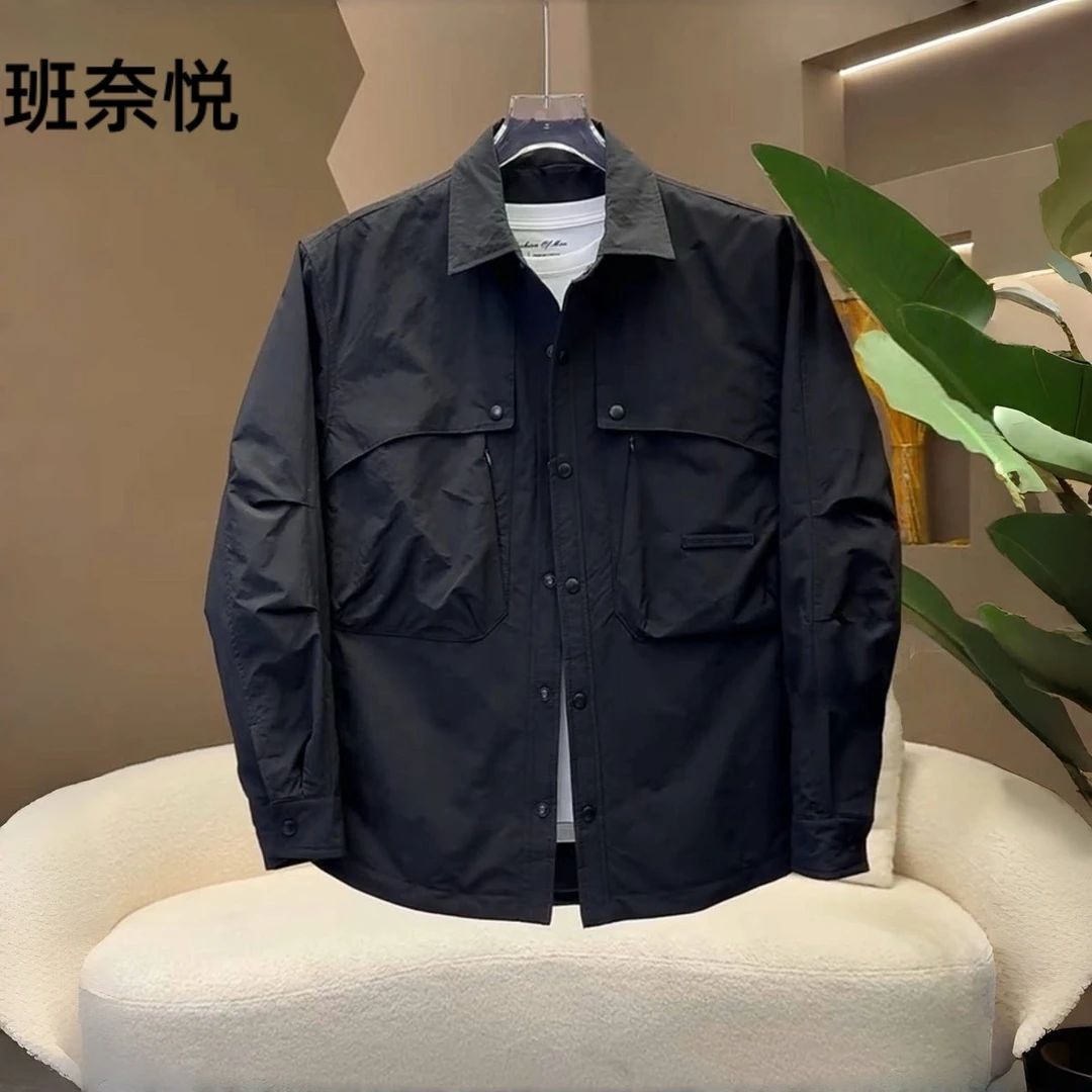 春秋季新款潮牌多口袋工装夹克男士潮流时尚纯色百搭休闲翻领外套