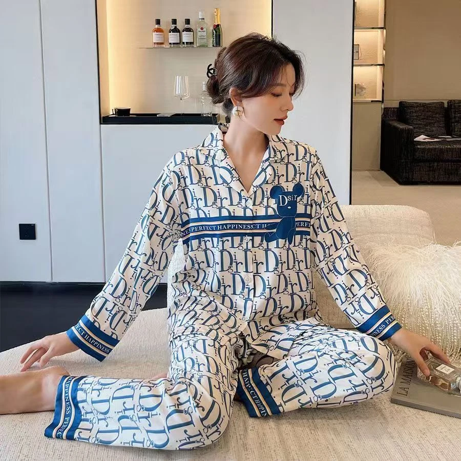 【粉丝专享】轻奢睡衣女春秋季开衫长袖长裤加大宽松家居服套装799