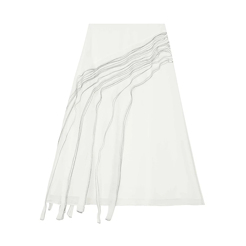 sdeer圣迪奥女装文艺高腰堆叠拼接雪纺长裙S25181101