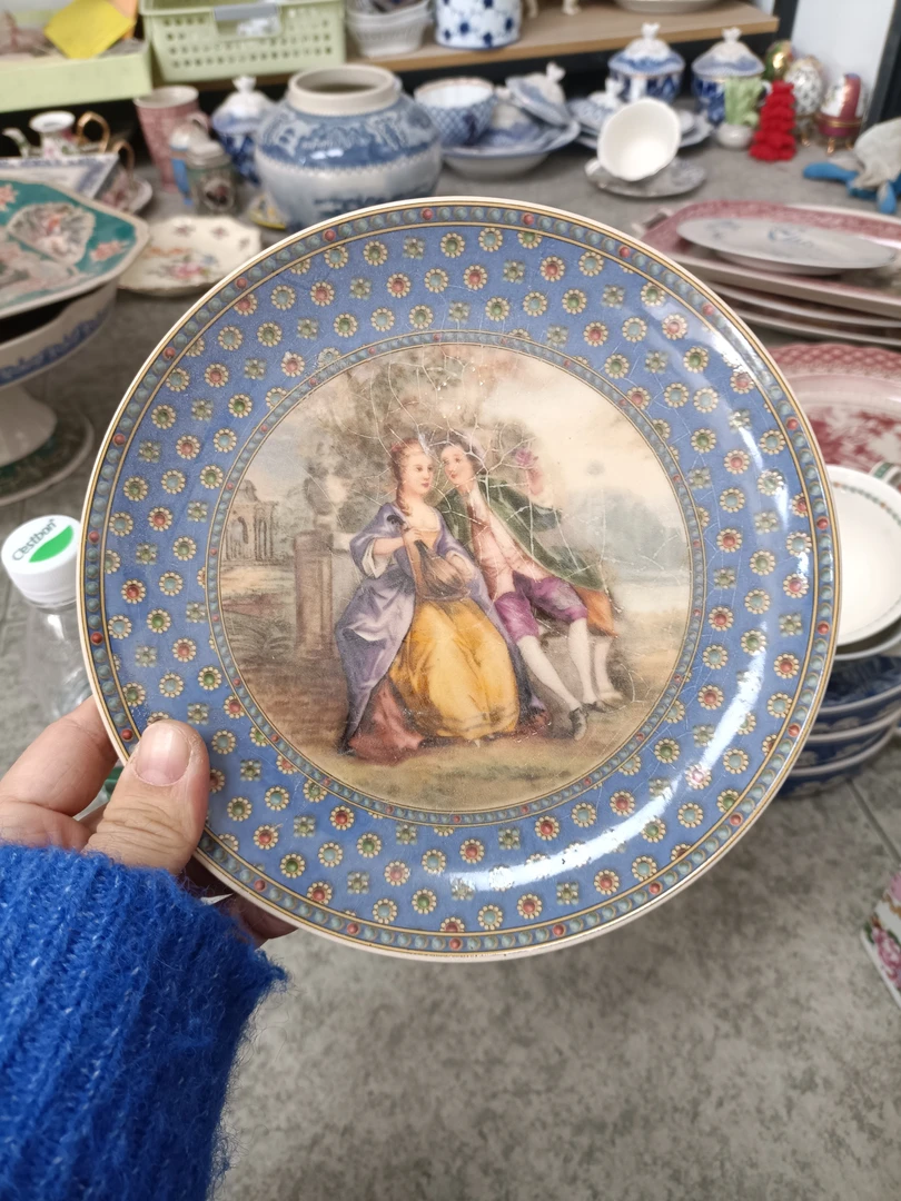 欧洲名画蓝色点心盘明显