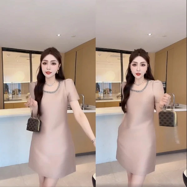 M9A83237  香槟色2025夏季新款连衣裙减龄洋气别致独特女装