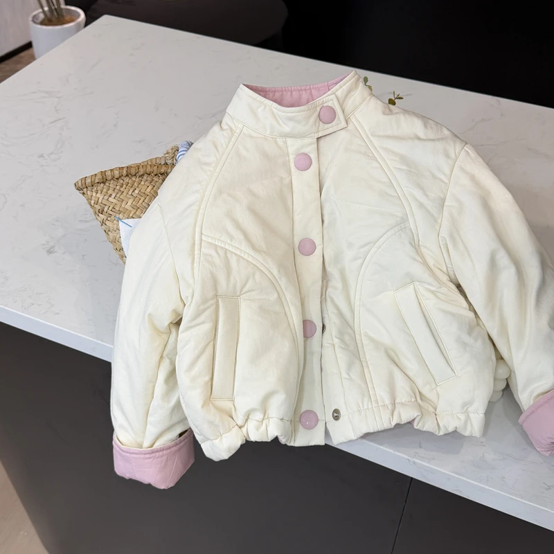 【现货】leomama女童立领撞色棉服25秋冬新儿童中大童保暖外套棉袄