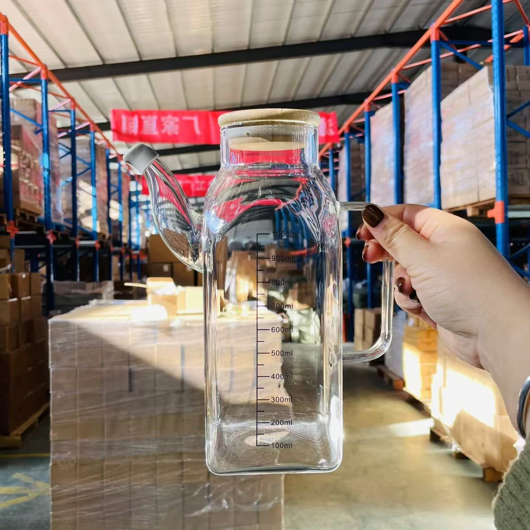 竹盖魔方玻璃油醋壶1000ml
