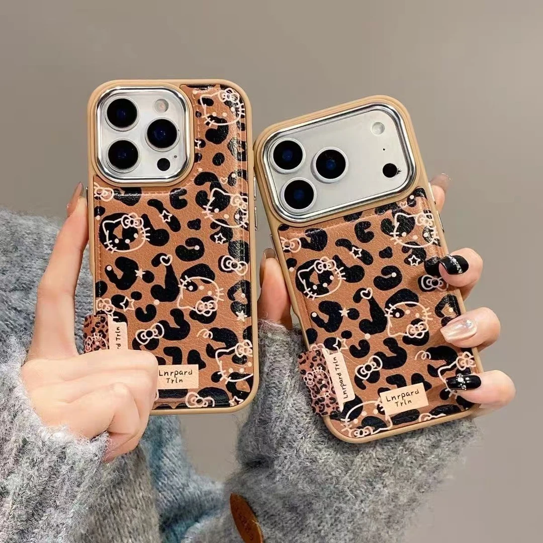 韩系ins高级感棕底豹纹Kitty猫咪用于iPhone17promax新款16pro/15