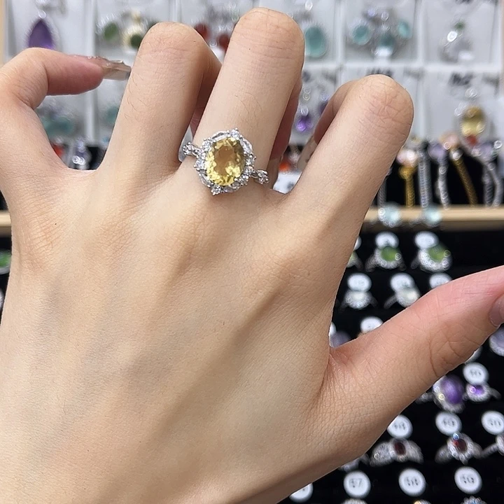 黄晶戒指银S925镶嵌