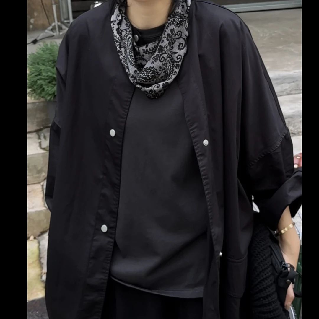 【山本外套】极简风薄款黑色棉质宽松大版九分袖外套