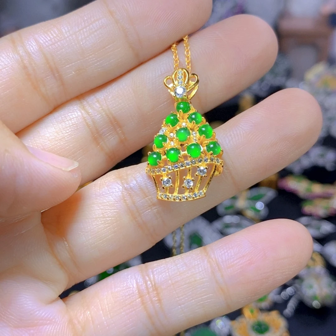 翡翠银S925镶嵌耳饰天然翡翠